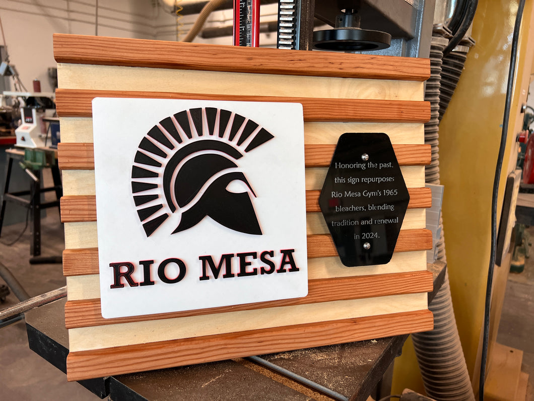 Rio Mesa Heritage Sign - Feature Reclaimed Lumber from the Gym's Bleachers